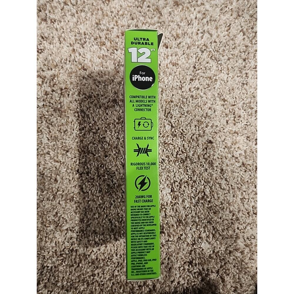 CT Tek Lightning Sync & Charge Cable Military Grade Durable 12 Ft MFi Certified - Picture 2 of 2